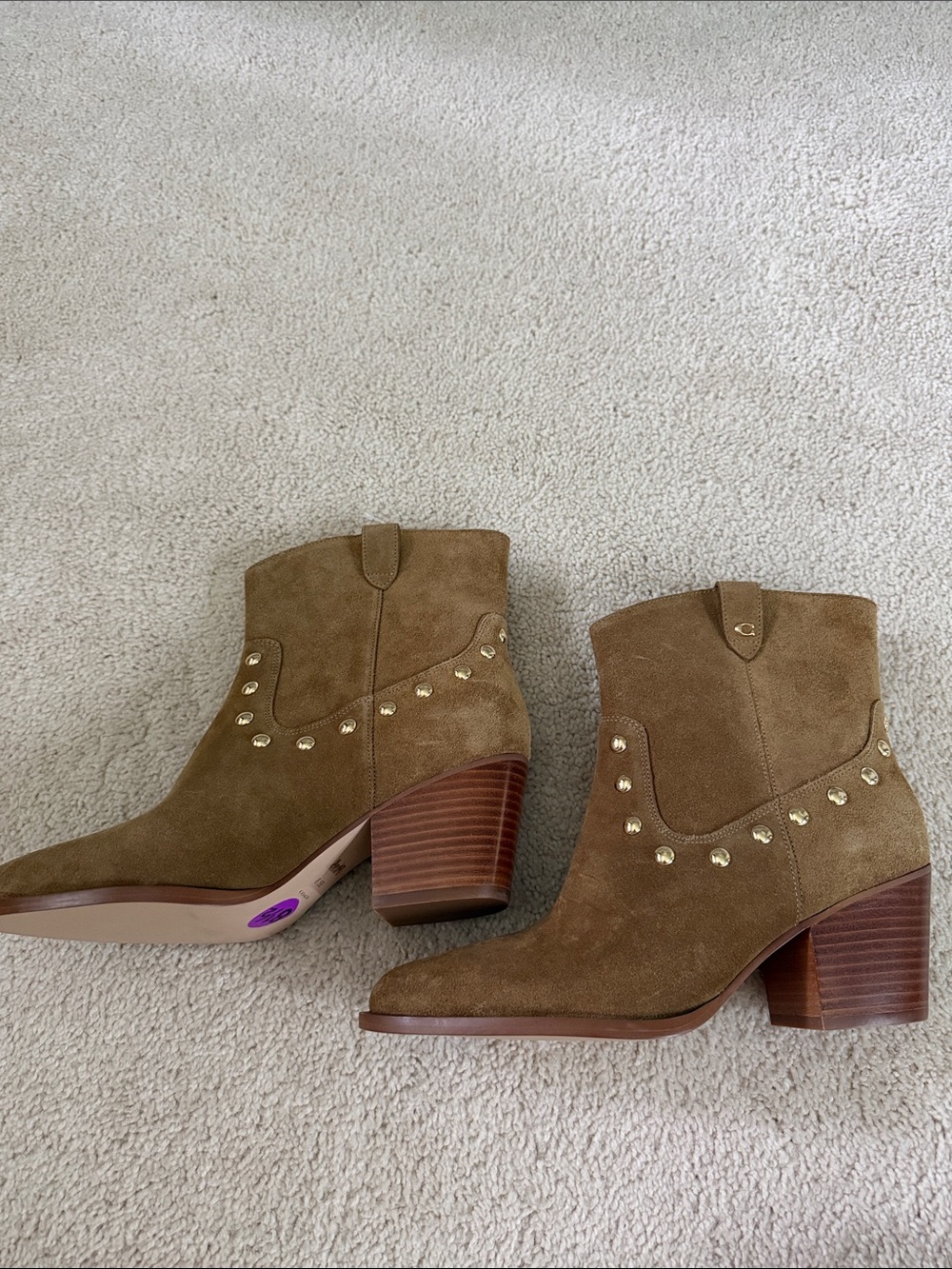 Coach Tan Suede Studded Western Ankle Boots - Picture 5 of 6